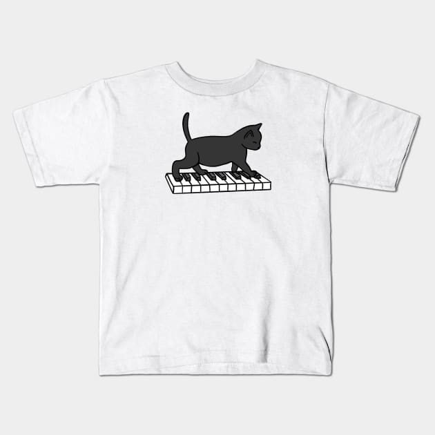 Cat Playing Piano Kids T-Shirt by Kelly Louise Art